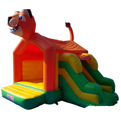 Hüpfburg Kimba mit Löwenmotiv und Rutsche für Kindergeburtstage und Events
